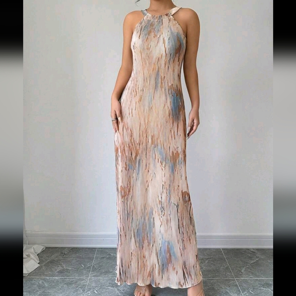 Women's Elegant Tie-Dye Printed Pleated Dress Maxi Women Outfit - Picture 3 of 4